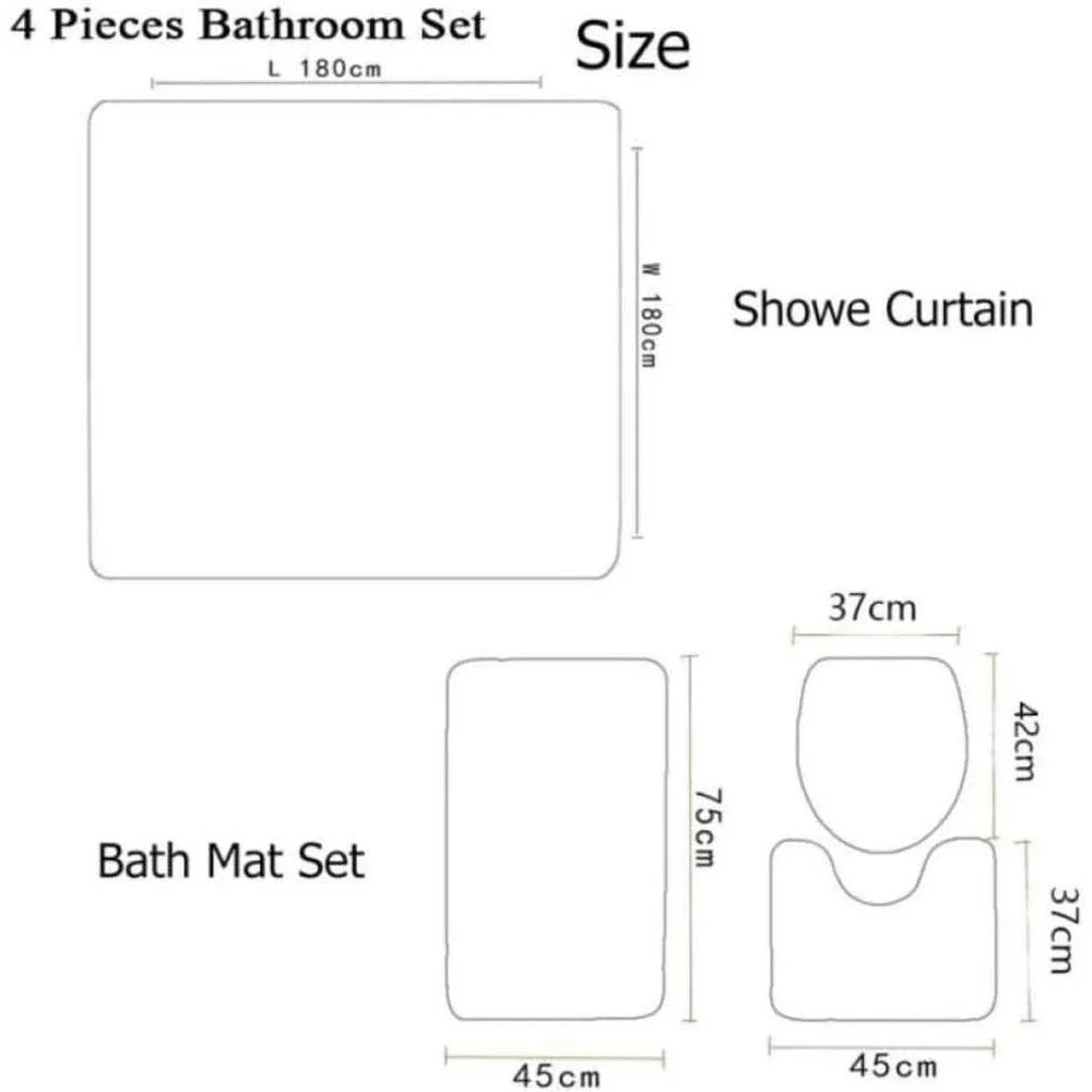 4 Pcs Cactus Bathroom Sets Black & Yellow Shower Curtain, Mat, Toilet Cover, Mat